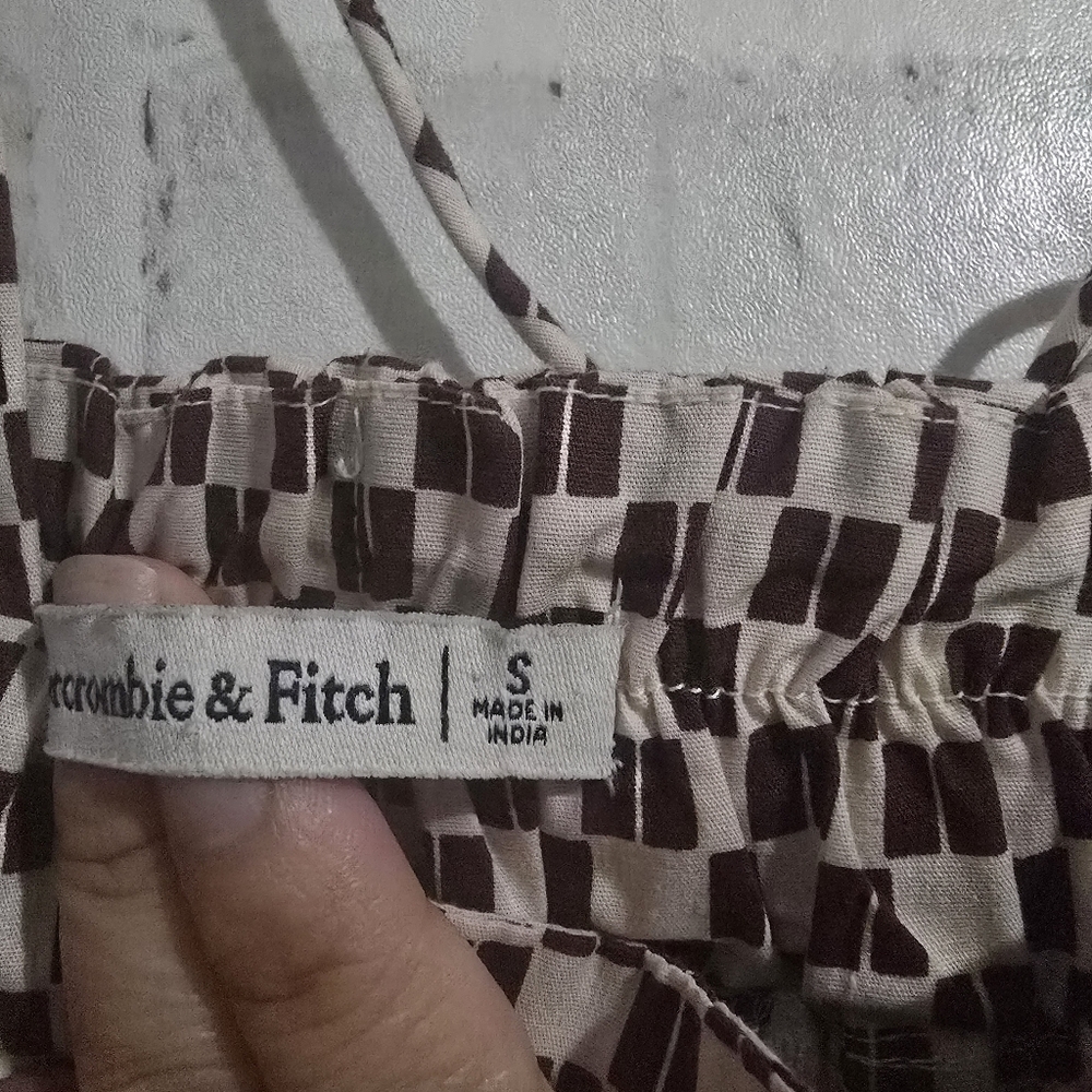 EUC Abercrombie & Fitch Angel Sleeve Trapeze Mini Dress Brown Checkered Size S - Picture 11 of 12
